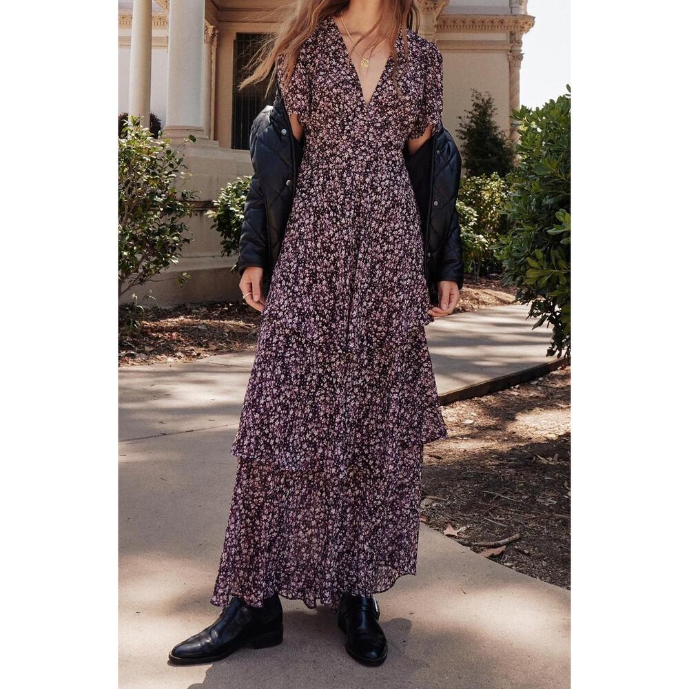 Z Supply Floral Midi Dress - Black and Pink